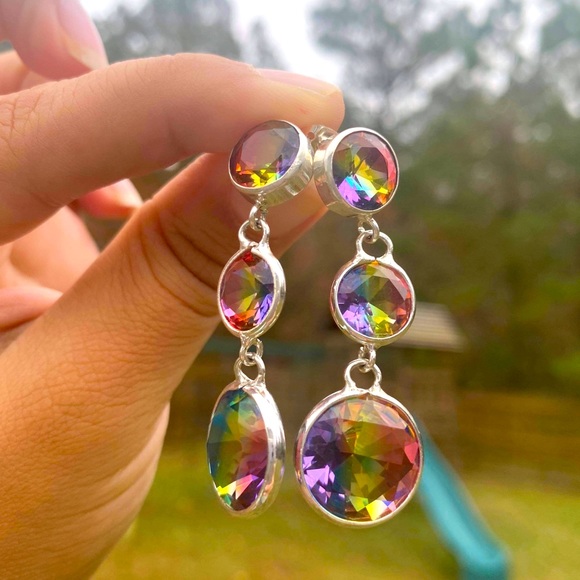 Trillion Cut Tourmaline Stud Earrings in silver - Picture 5 of 7